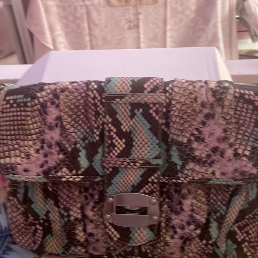 Designer Vintage Python Print All Leather Handbag… - image 3